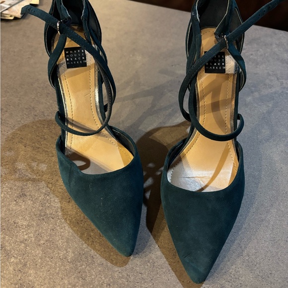 White House Black Market Green Heels with Pointed Toe and Ankle Straps - Picture 1 of 5